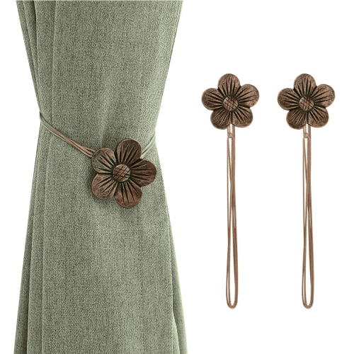 Lewondr Vintage Magnetic Curtain Tieback,2 PCS Resin Flower Curtain Ties and Holdback Window Curtain Tie Back for Home Decorative, Coffee
