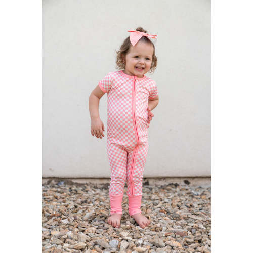 LIGHT PINK + WHITE MINI CHECKER | ZIPPER ONE PIECE