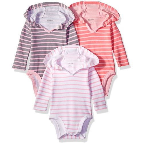 Hanes Baby and Toddler Ultimate Flexy Long Sleeve Bodysuit Hoodie (3 Pack)