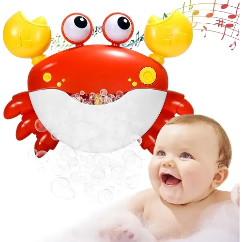 Crab Bubble Machine Bath Toy:Bath Bubble Maker,Blow Bubbles and Plays Children’s Songs,Bath Toys for Toddlers 1-3,Battery Operated (Red)
