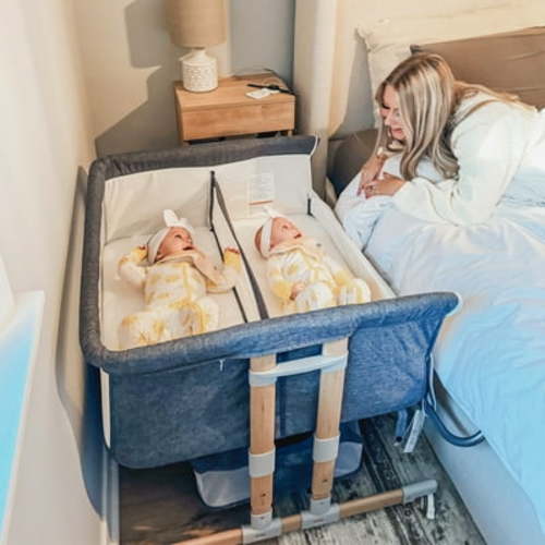 HARPPA Twin Bassinet fot Infant, Bedside Crib for 2 Babies, Height Adjustable, Unisex, Gray