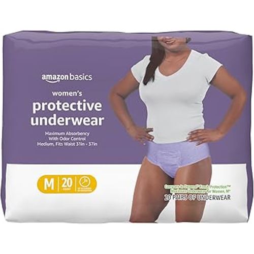 Amazon Basics Incontinence Underwear for Women, Protective, Disposable, Postpartum, Maximum Absorbency, Medium, Lavender, 20 Count