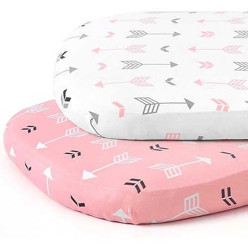 Stretch Fitted Bassinet Sheet Set BROLEX 2 Pack Cradle Sheets for Bassinet Pad/Mattress,Unisex Boys Girls,Ultra Soft,Pink Arrow