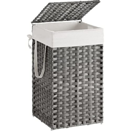 SONGMICS Laundry Hamper with Lid, 17.2 Gallon (65 L) Synthetic Rattan Clothes Laundry Basket with Lid and Handles, Foldable, Removable Liner, Dove Gray ULCB165G01