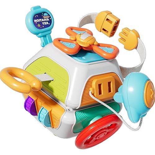 Montessori Busy Board & Activity Cube, Sensory Travel Toys for Toddlers 1-3, Baby Toys 6-12-18 Months, Educational Learning Gifts for Boys & Girls