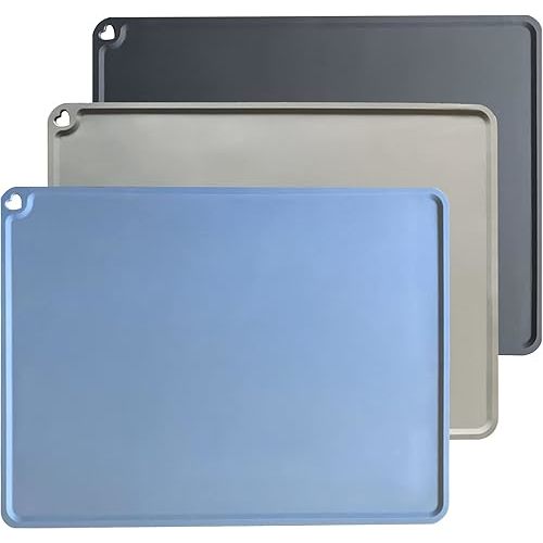 Silicone Placemats for Kids Baby Toddler, Non-Slip Portable Placemats for Dining Table, Heat Resistant, Washable, 3 Pack Baby Food Eating Placemats Blue&Grey&Brown