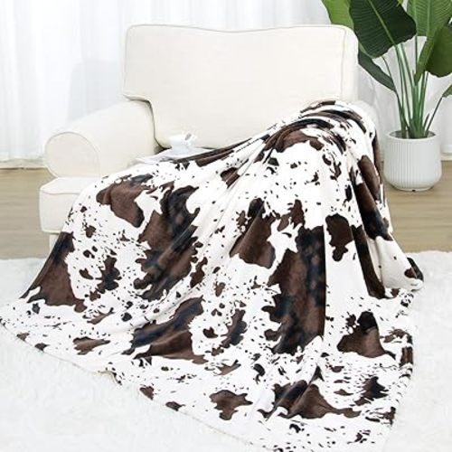 cow print Soft Black and White Cow Throw Blanket Cute Highland Cow Stuff Gifts Decor Lightweight Fuzzy Cozy Fleece Blanket for Bedroom Travel Camping