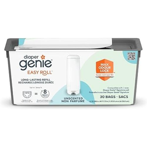 Diaper Genie Easy Roll Refill with 30 Bags | For the Diaper Genie Signature and Platinum Pails | Lasts Up to 8 Months or Holds Up to 1,410 newborn Diapers Per Refill blue 1 Count