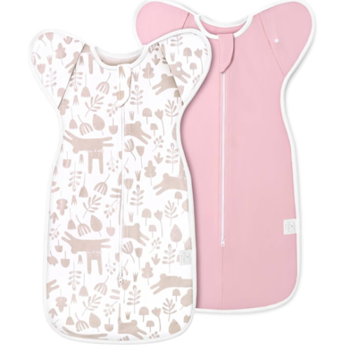 2-Pack Baby Transitional Swaddle Sleep Sack - Arms Up Swaddle 3-6 Months for Baby Girl, Newborn Sleep Sack with Cuff Removable & 2-Way Zipper Design, Pink Bunny