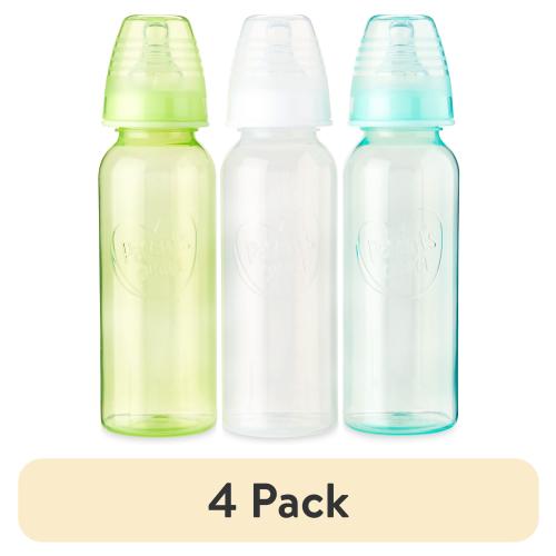 (4 pack) Parent's Choice Newborn Standard Neck Tinted Bottle, 9 Fl oz, 0+ Months, 3 Pack, Multicolor