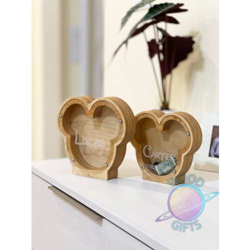 Mickey Mouse Piggy Bank - Personalized Mickey Mouse money box for kids - Wooden coin bank for boys or girls - Christmas Gifts for Kids, Name