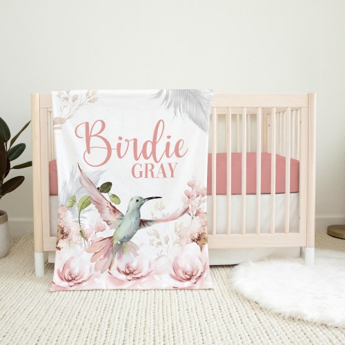 Bird Nursery Baby Blanket, Girl Bird Baby Blanket, Hummingbird Baby Blanket, Bird Nursery Theme, New Baby Gift, Baby Bird, Singing Bird G41