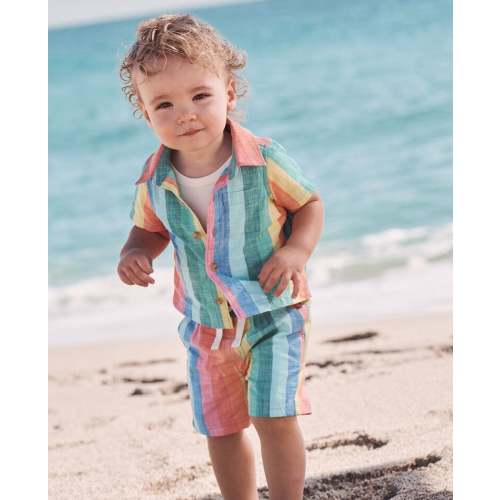 6-12M Baby Poplin Button Up Shirt & Shorts Set | Hanna Andersson