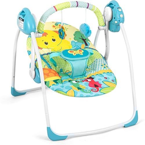 Portable Baby Swings for Infants to Toddler, Compact Automatic Baby Swing with Music, Soothing Baby Swing with Adaptable Speed, Cute Elephant Swing for Baby, 6-25 lbs 0-9 Months