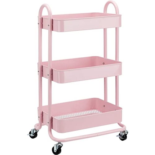Amazon Basics 3-Tier Metal Rolling Utility or Kitchen Cart - Dusty Pink