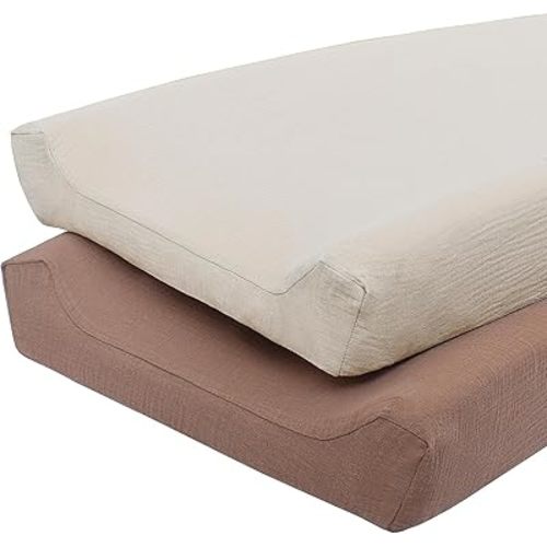 Owlowla Muslin Changing Pad Cover 2PACK,Soft Muslin Cotton Diaper Changing Pad Covers Changing Table Cover for Baby Boy Girl(Natural&Caramel)