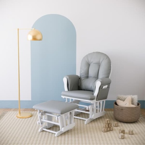 Hoop White with Light Gray Cushion Glider and Ottoman Set