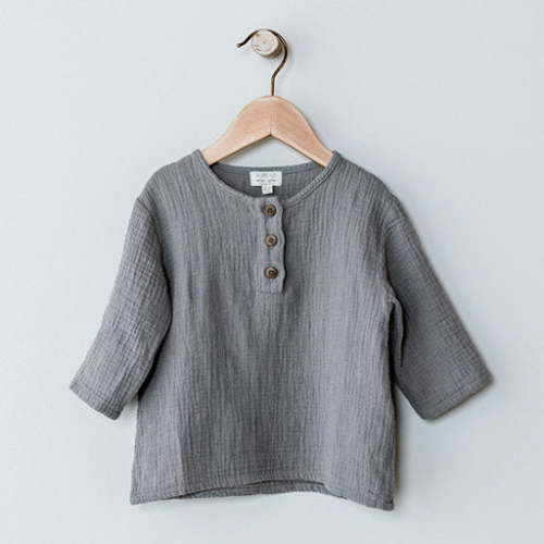 Baby The Muslin Henley - Lead Gray – Manymoons