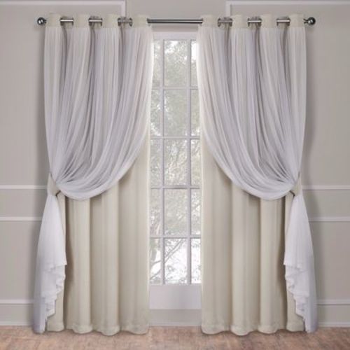 Set of 2 (84"x52") Caterina Layered Solid Blackout with Sheer Top Curtain Panels Blush - Exclusive Home: Thermal Insulated, Grommet Top