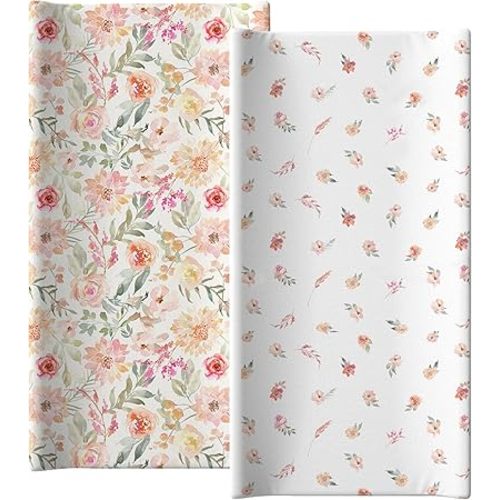 Diaper Changing pad Cover Set of 2 for Girls, Ultra-Soft Fitted Universal Sheet for Oval, Rectangle & Hourglass Types of Diaper Change Mattress Sheet pad for Baby Girls by Max&So…