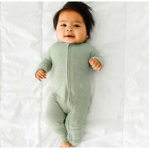 Preemie Heather Sage Ribbed Zippy - Little Sleepies
