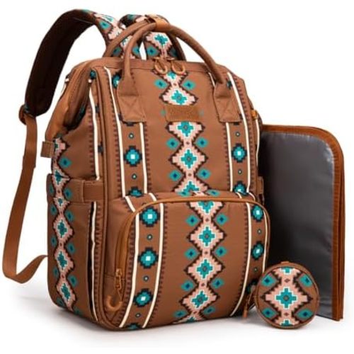 Montana West Wrangler Diaper Bag Backpack Aztec Travel Backpack Purses Western Multi-Function Baby Bags for Mom with Waterproof Insulated Pockets