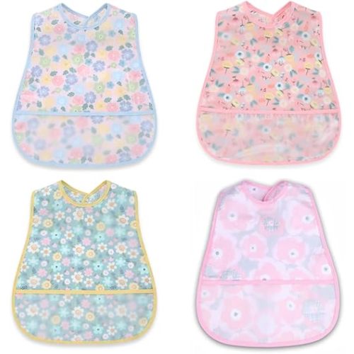 Baby bibs Waterproof Toddler bib - Feeding bib with Pocket for Infant Boy Girl Washable 6-36M