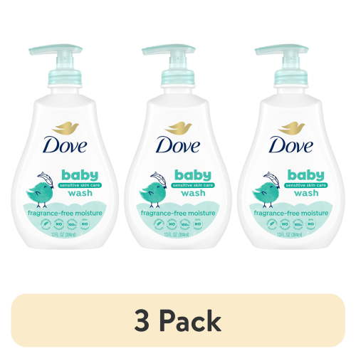 (3 pack) Baby Dove Sensitive Skin Care Baby Wash For Baby Bath Time Fragrance Free Moisture Fragrance Free And Hypoallergenic, Washes Away Bacteria, 13 fl oz