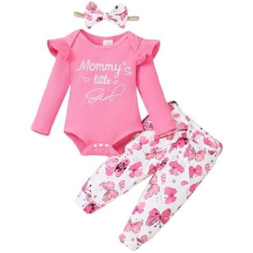 Baby Girl Clothes Infant Girl Ruffle Ribbed Romper Floral Pants Set Cute Newborn Girl Clothes