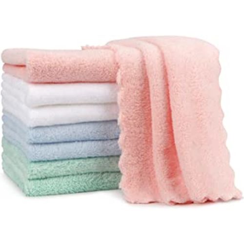 Seenda 5 Pcs Baby Washcloths,Strong Absorbent Burp Cloths Microfiber Coral Fleece Towels, Multicolors Wash Rags Great for Newborn Baby Infants Toddler