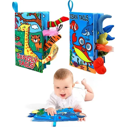 Baby Cloth Books 2PCS High Contrast Sensory Crinkle Book for Babies Tummy Time Early Learning Infant Toys for 0-18 Months