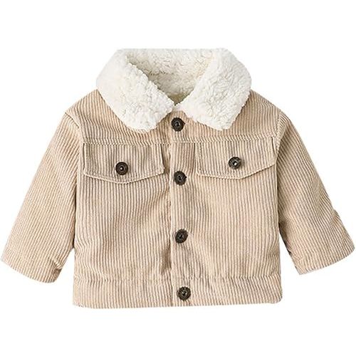 Noubeau Baby Boys Girls Corduroy Jacket Kids Toddler Sherpa Lined Top Lapel Button Down Thicked Warm Coat Winter Outerwear