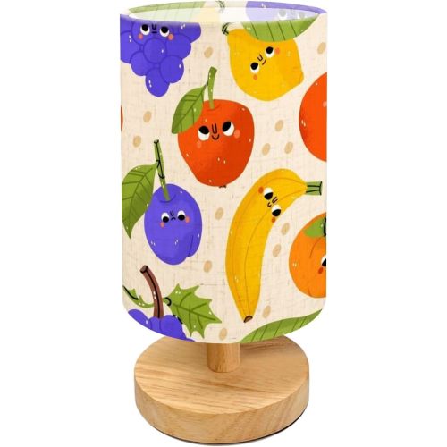 Table Lamp for Bedroom Seamless Pattern Hand Drawn Fruits Vegetarian Healthy Food Texture Modern Beside Lamp Home Decor Night Light for Nursery Office Dorm Living Room Decor