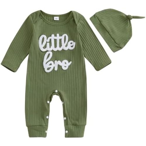 pengnight Newborn Baby Boys Girls Romper Long Sleeve Lil Bro Letter Print Solid Color Bodysuit Jumpsuit