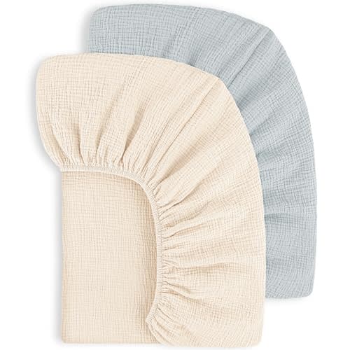 Susurration Muslin Crib Sheets 2Pack 100% Cotton Soft&Breathable Nursery Sheet 28x52inch Baby Fitted Bed Sheets for Standard Crib Mattress&Toddler Bed Mattress (Ice Cream)