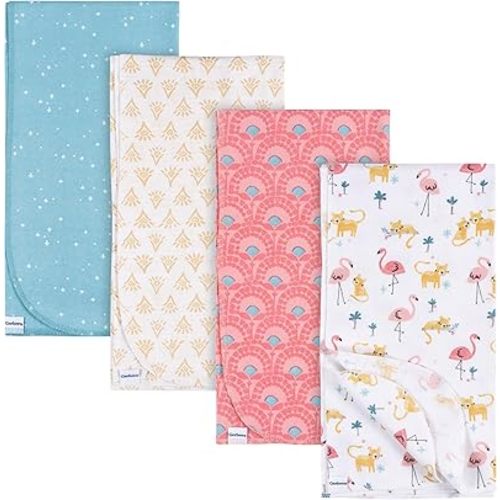 Gerber Unisex Baby 100% Cotton Flannel Receiving Blankets 30x30 Inches (Pack of 4), Animal Geo Girl, One Size