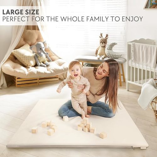 Stylish Padded Baby Play Mat for Your Boy or Girl - Extra Thick & Super Soft Vegan Leather Floor Mat Creates A Safe Play Area for Little Ones - A Beautiful Playmat That Fits Nicely Into Any Playroom - Beige
