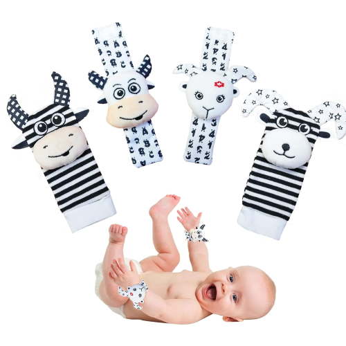 Baby Wrist Rattle Socks and Foot Finder Set, Perfect Baby Toys for 0-12 Months Newborn Boys and Girls As Baby Shower Gifts