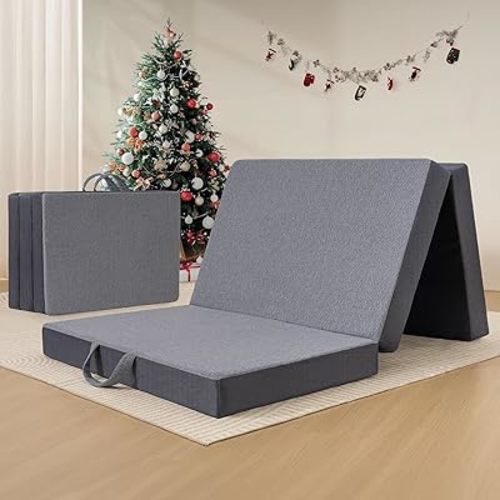 Vamcheer Tri Folding Mattress Twin Size - 4 Inch Foldable Mattress for Travel/RV/Camping/Guest Room/Yoga, 75"x38"x4" Tri-fold Memory Foam Mattress with Washable Cover, Handle & Non-Slip Bottom
