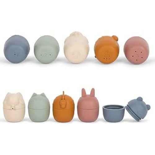 Brooklyn Neutral Mold Free Bath Toys-Toddler Bathtme Toys-No Mold-Non Toxic Silicone-5 Pack Animal Bathtub Toys for Babies- Anti Mold Baby BathToy-Water Toys for Kids