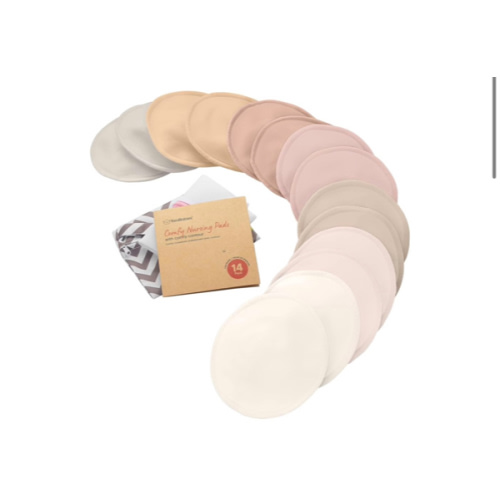 Organic Nursing Pads - 14 Washable Viscose Derived from Bamboo Breastfeeding Pads, Wash Bag, Reusable Breast Pads for Breastfeeding, Nipple Pads for Breastfeeding Essentials(Neutrals, L 4.8")