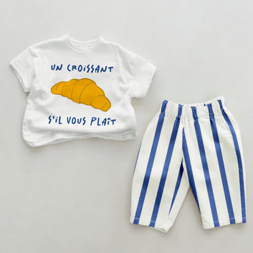 UN CROISSANT S'IL VOUS PLAÎT Baby 2-piece Blue Vertical Striped Set