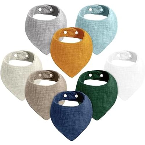 Cherub Muslin Bibs for Boys 8 Pack, 100% Cotton Baby Bibs for Drooling and Teething, Absorbent Baby Boy Bibs, Soft Muslin Bandana Drool Bibs for Baby Boy