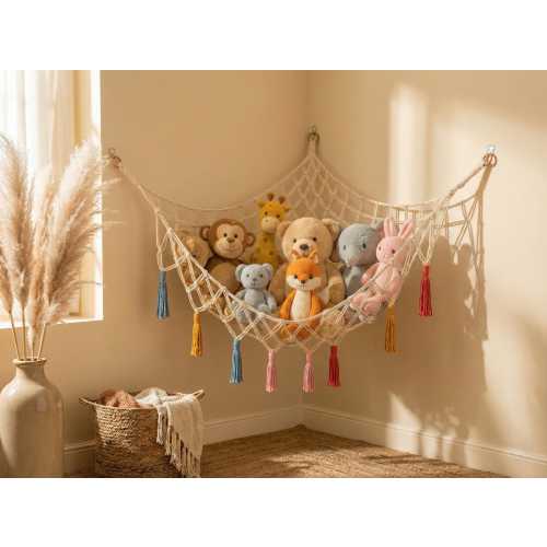 Macrame Toy Storage Hanging | Corner Toy Hammock | Nursery Organizer