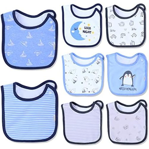 DOKMA Set 8 Organic Cotton Baby Drool Bibs - Bandana Teething Bibs for Baby - Bandana Drool Bibs - Ultra Soft, No Scratch