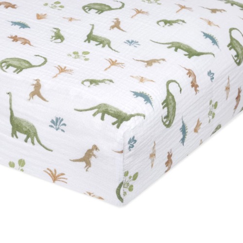 Dino Jungle Cotton Muslin Crib Sheet | aden + anais