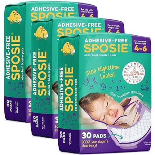 Sposie Booster Pads, Stop Overnight Diaper Leaks, Adhesive-Free for Easy repositioning, Helps Reduce Nighttime Diaper Changes and Diaper Rash, Use with Sizes 4-6, 90 ct.