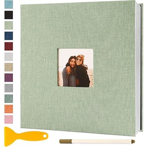 Photo Album Self Adhesive Pages Scrapbook Magnetic Photo Albums for 4x6 5x7 8x10 Pictures Sticky Pages Books for Baby Family Wedding 11x10.6 GrassGreen 40 Pages
