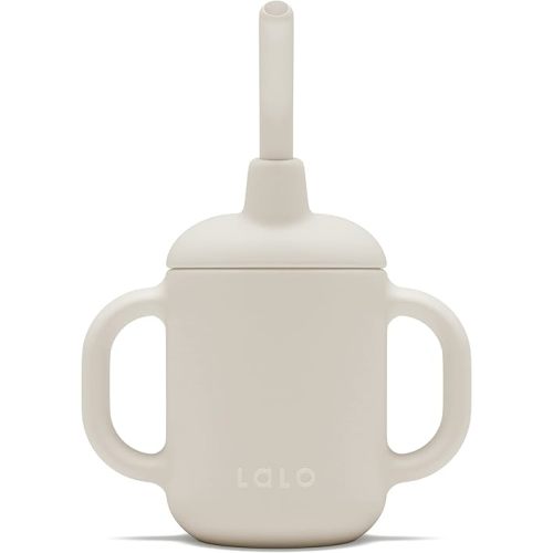 Lalo Little Cup, Non-Toxic Silicone Straw Cup with Handles - Baby and Toddler Sippy Cup - Mini Cup and Straw Training System, 4oz, Oatmeal