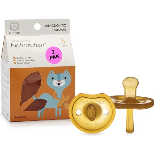 Natursutten Pacifiers 0-6 Months - 2-Pack Butterfly Shield Orthodontic Nipple Natural Rubber Safe & Soft BPA-Free Pacifier for Breastfeeding Babies - Newborn Pacifiers Made in Italy